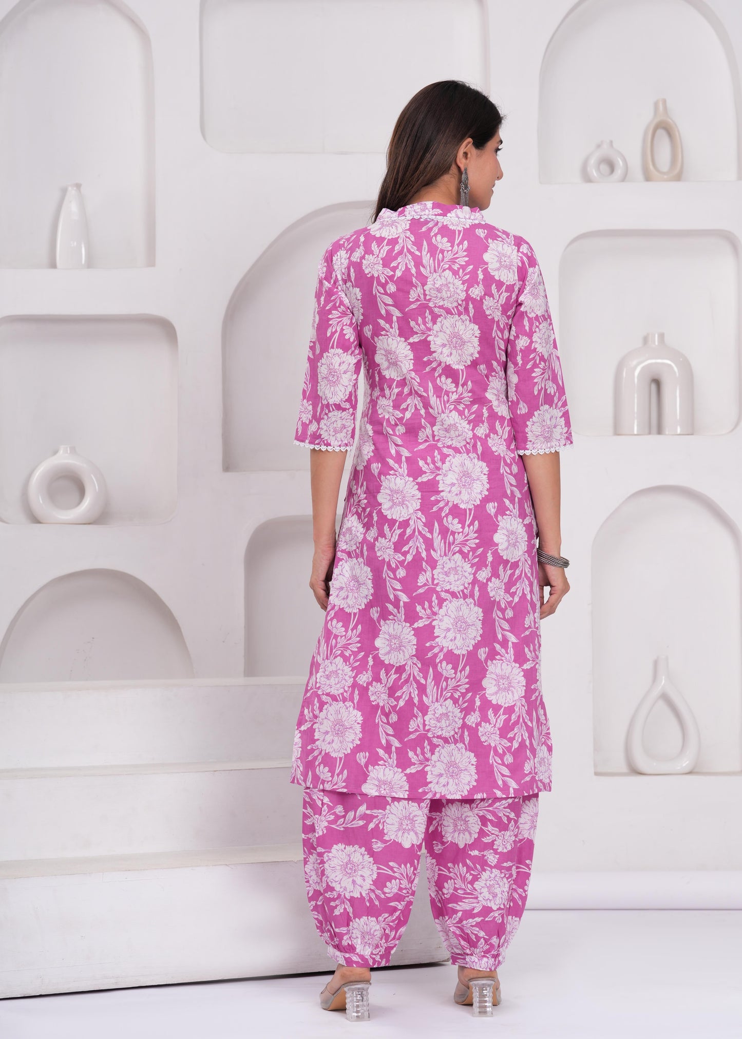 Pink Printed Straight Kurta Set With Dupatta for Women | LASVINI - Redefining Indian Fashion with Elegance