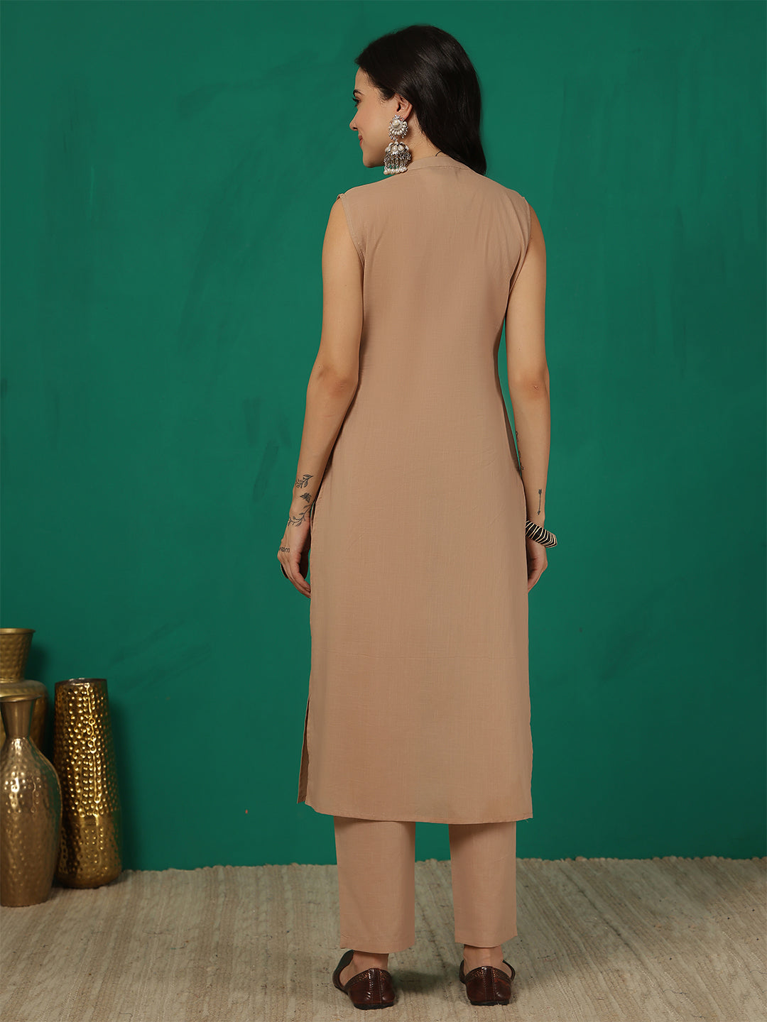 Beige Solid Kurta Set for Women | LASVINI - Redefining Indian Fashion with Elegance