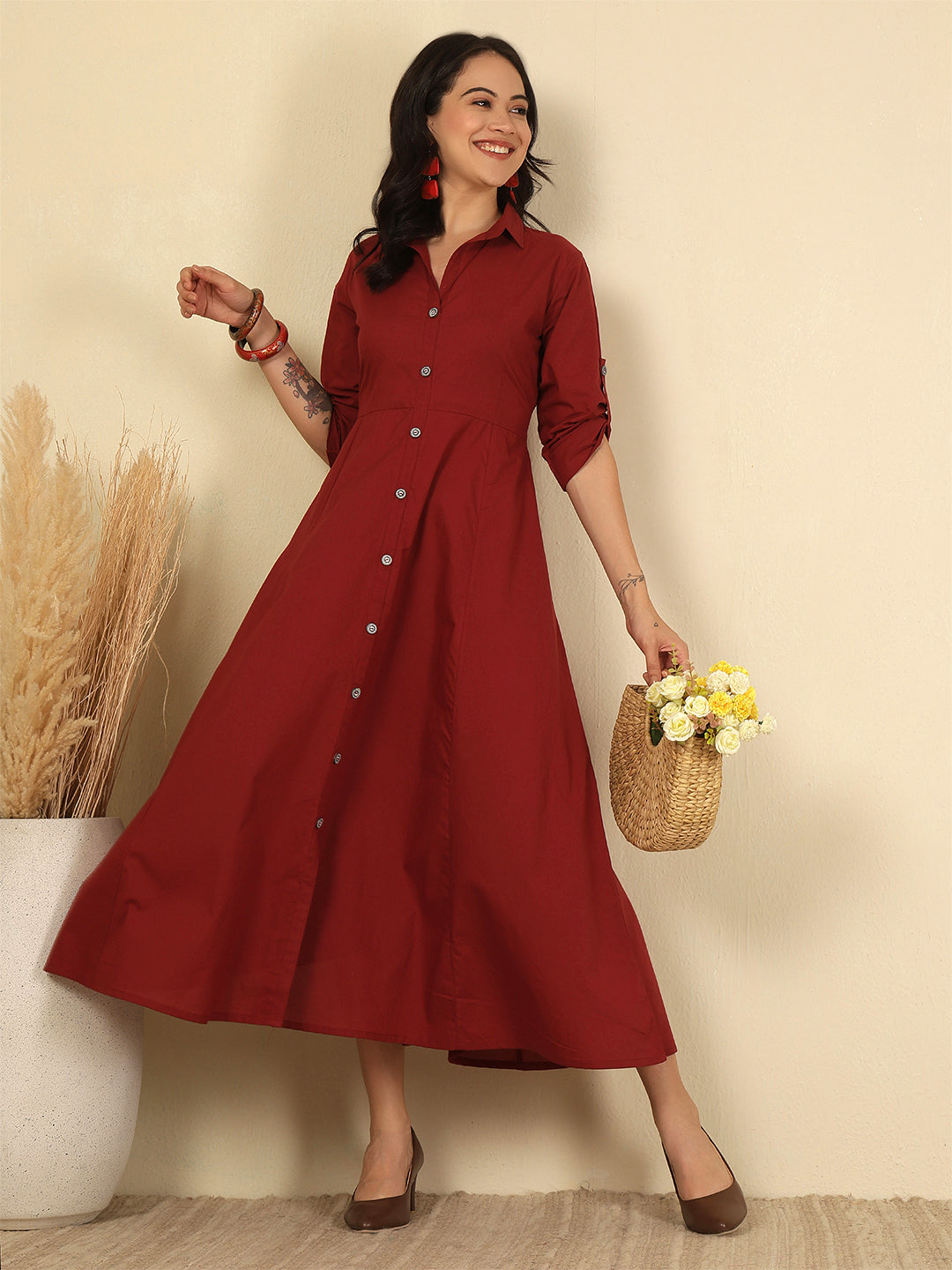 Maroon Solid Casual Wear Dress for Women | LASVINI - Redefining Indian Fashion with Elegance