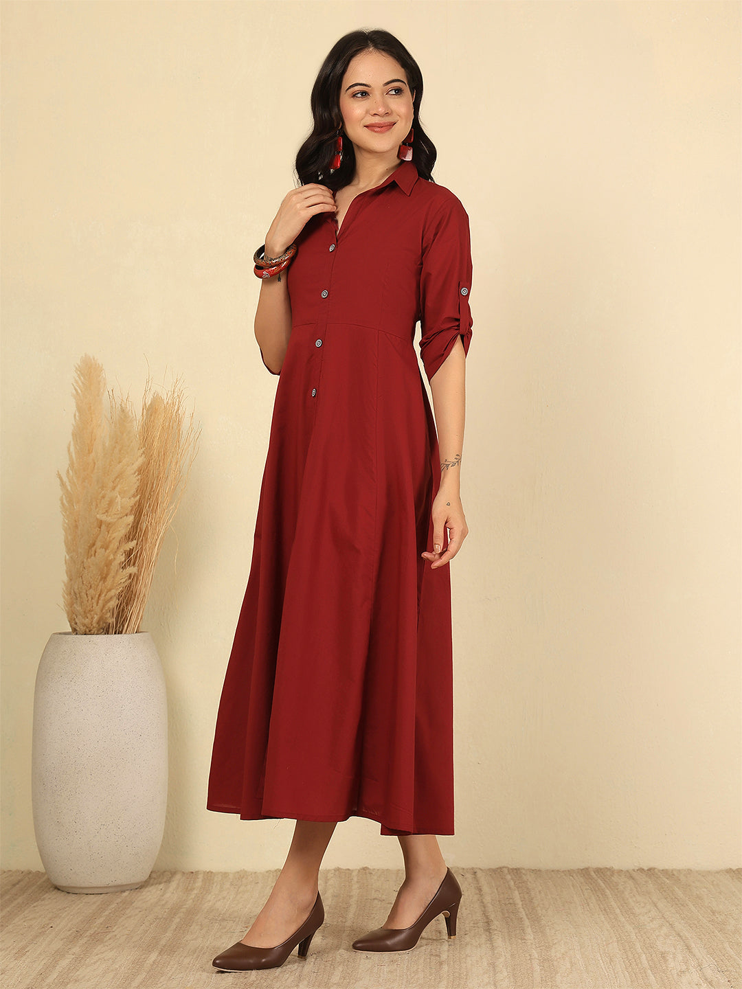 Maroon Solid Casual Wear Dress for Women | LASVINI - Redefining Indian Fashion with Elegance