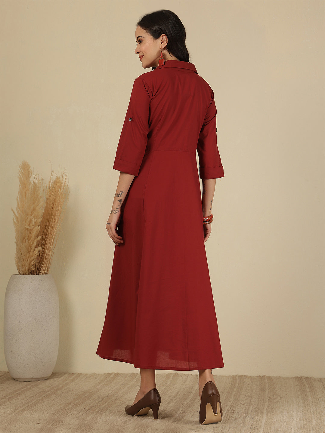 Maroon Solid Casual Wear Dress for Women | LASVINI - Redefining Indian Fashion with Elegance