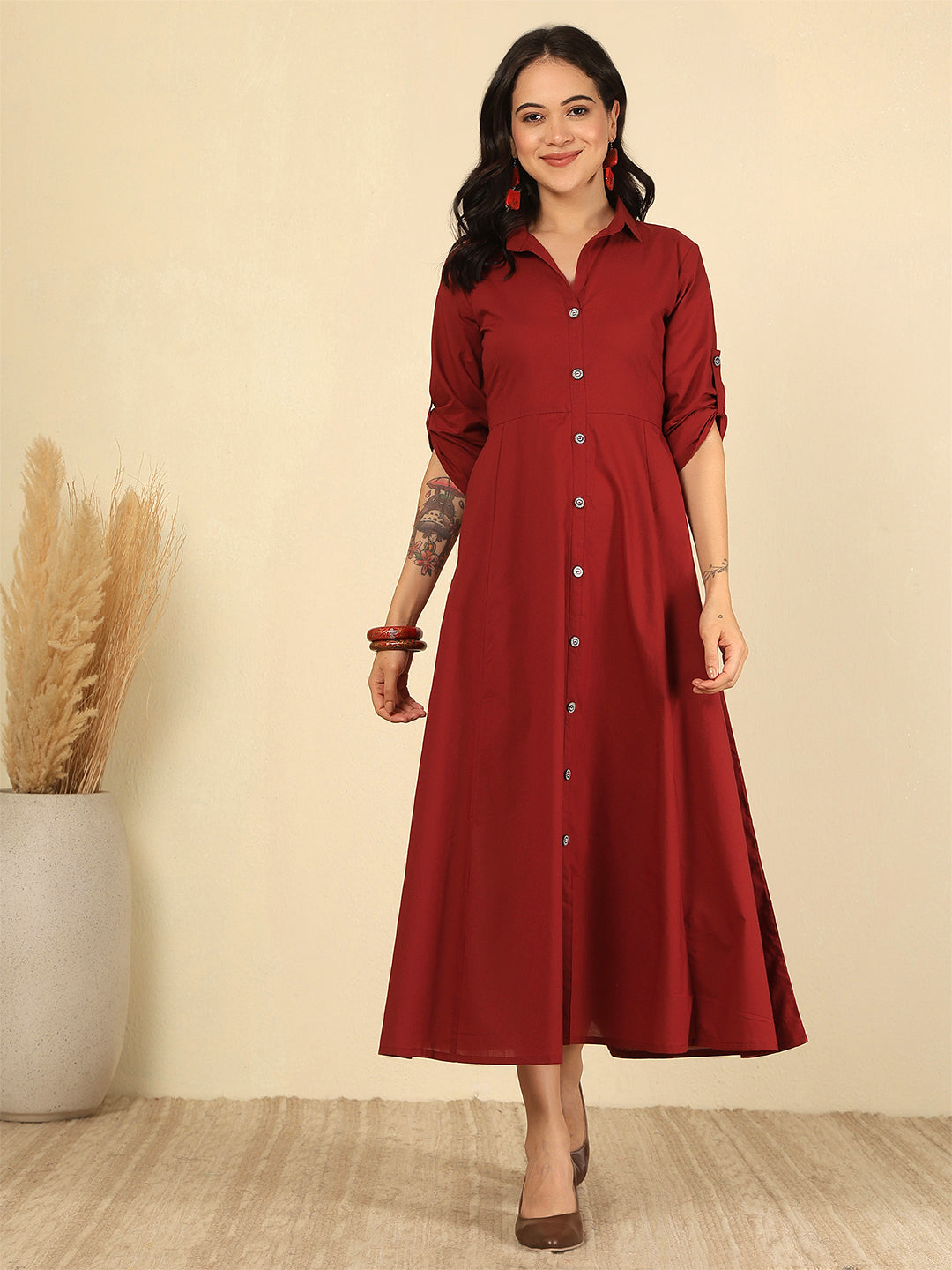 Maroon Solid Casual Wear Dress for Women | LASVINI - Redefining Indian Fashion with Elegance