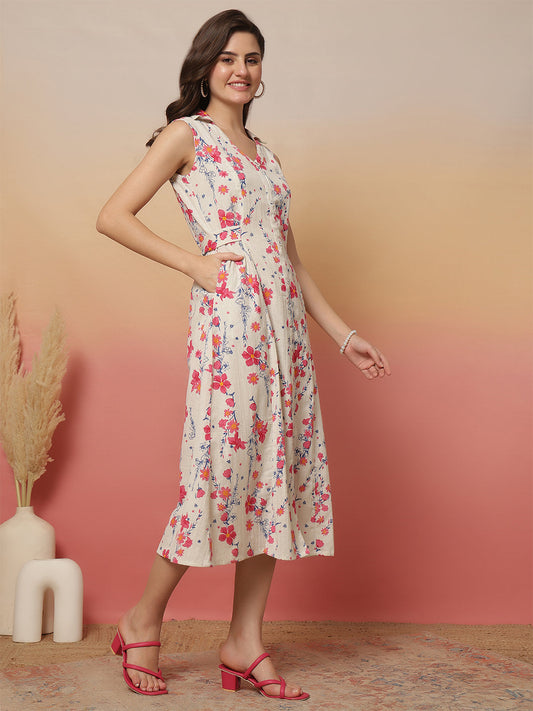 White Printed Notched Collar Dress for Women | LASVINI - Redefining Indian Fashion with Elegance