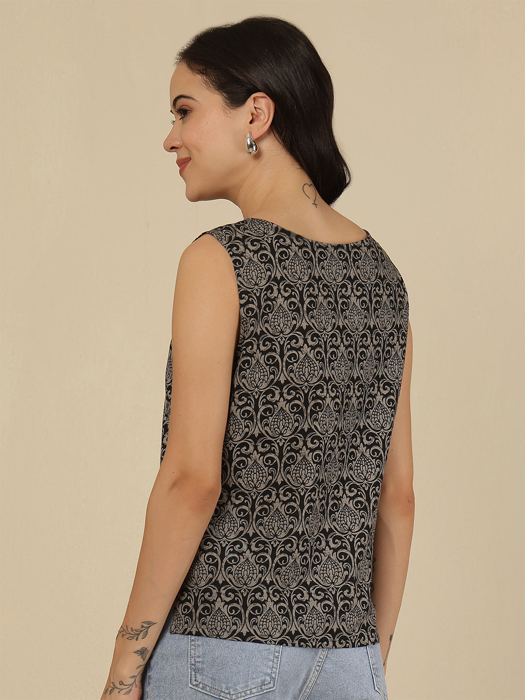 Women Black Printed Straight Top | LASVINI - Redefining Indian Fashion with Elegance