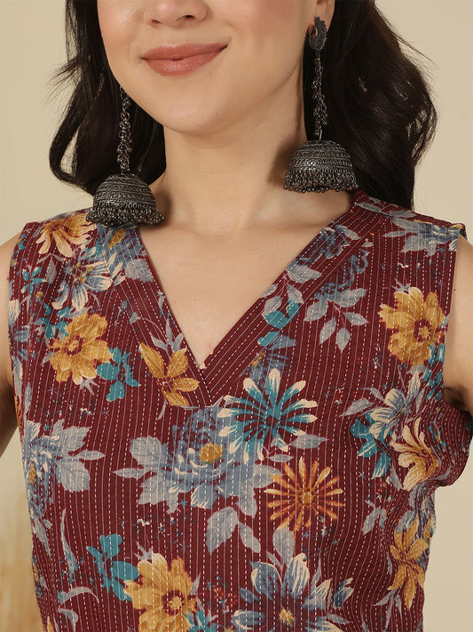 Burgundy Printed Kurta for Women | LASVINI - Redefining Indian Fashion with Elegance