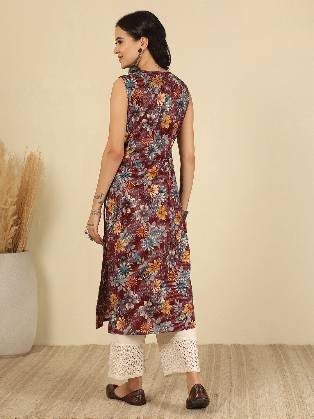 Burgundy Printed Kurta for Women | LASVINI - Redefining Indian Fashion with Elegance