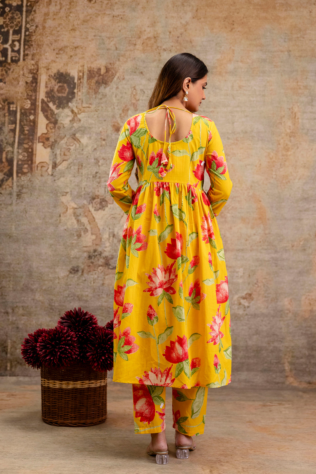 Yellow Floral Printed Kurta Set With Dupatta for Women | LASVINI - Redefining Indian Fashion with Elegance