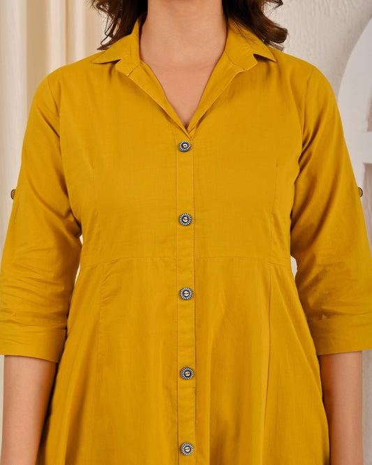 Yellow Solid Casual Wear Dress for Women | LASVINI - Redefining Indian Fashion with Elegance