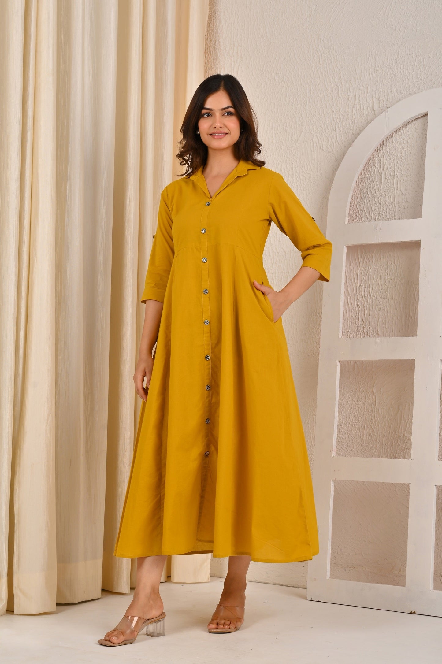 Yellow Solid Casual Wear Dress for Women | LASVINI - Redefining Indian Fashion with Elegance