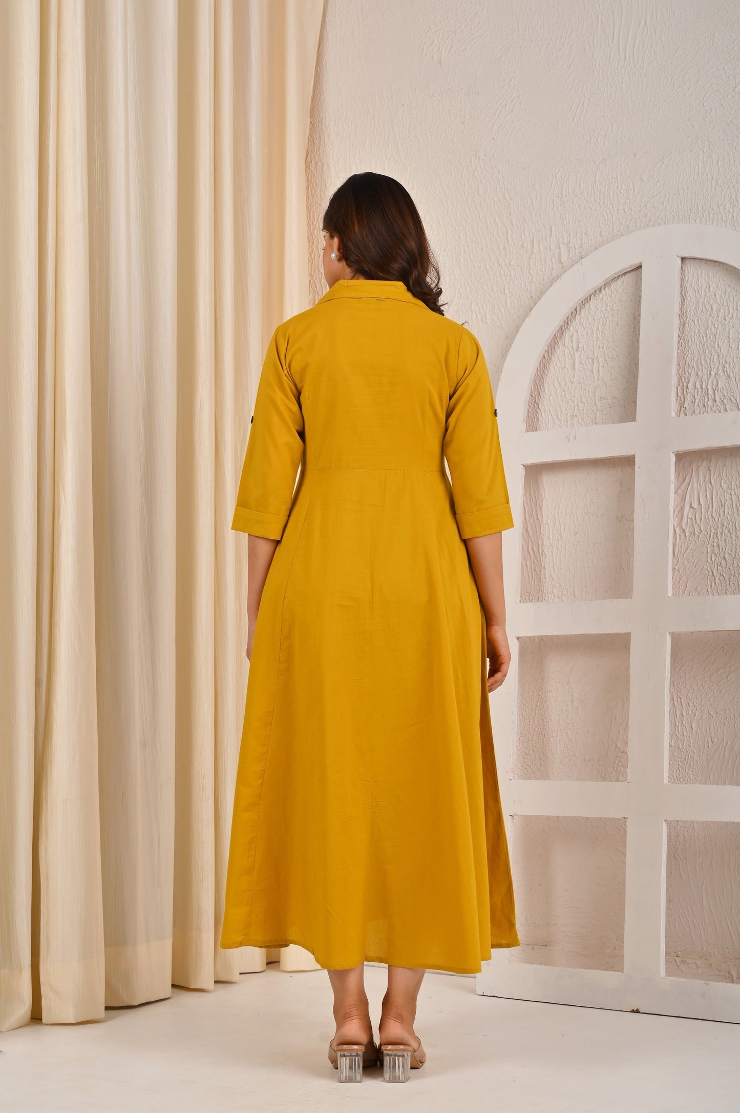 Yellow Solid Casual Wear Dress for Women | LASVINI - Redefining Indian Fashion with Elegance