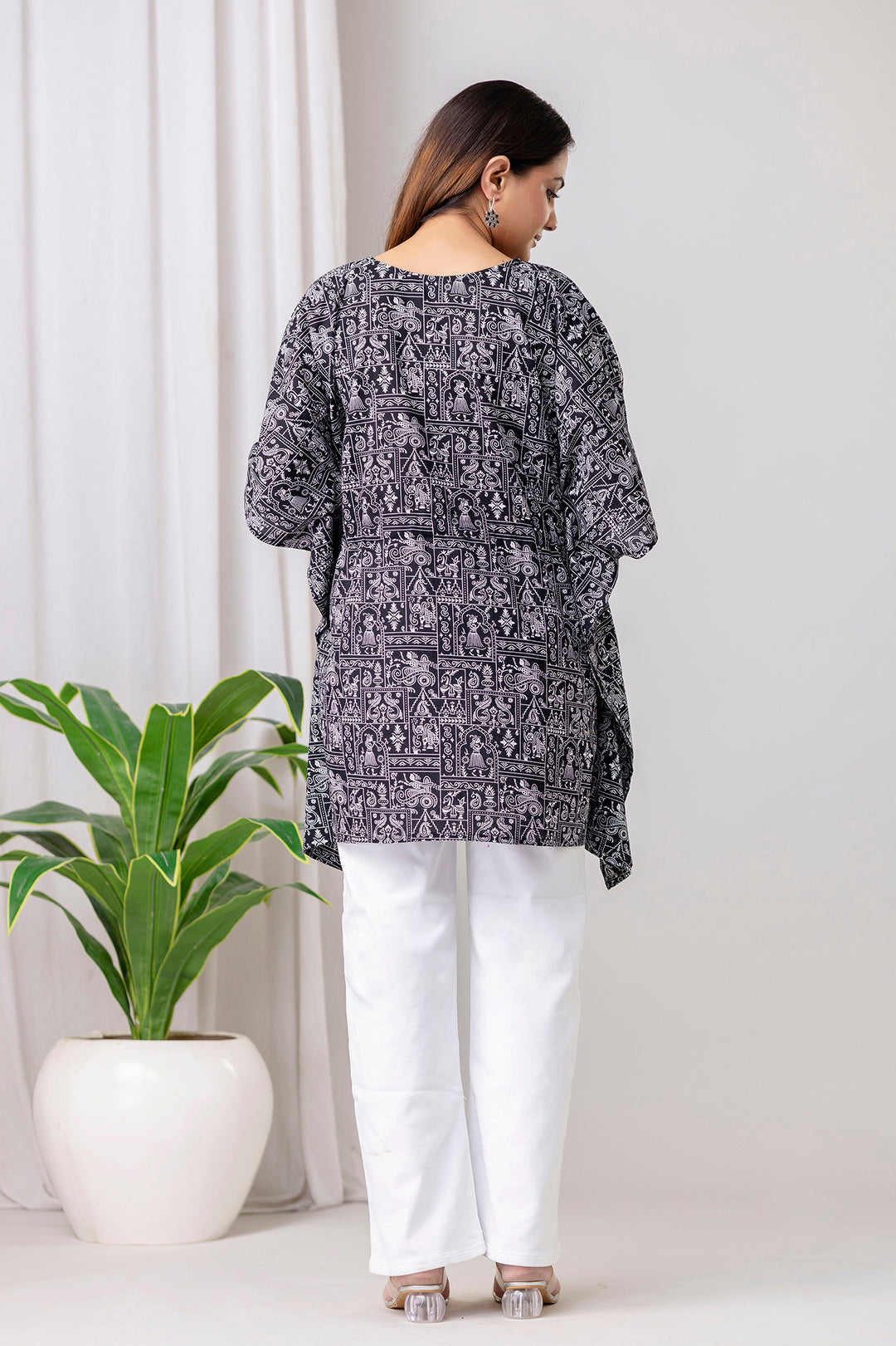 Black Printed Kaftan Kurta for Women | LASVINI - Redefining Indian Fashion with Elegance
