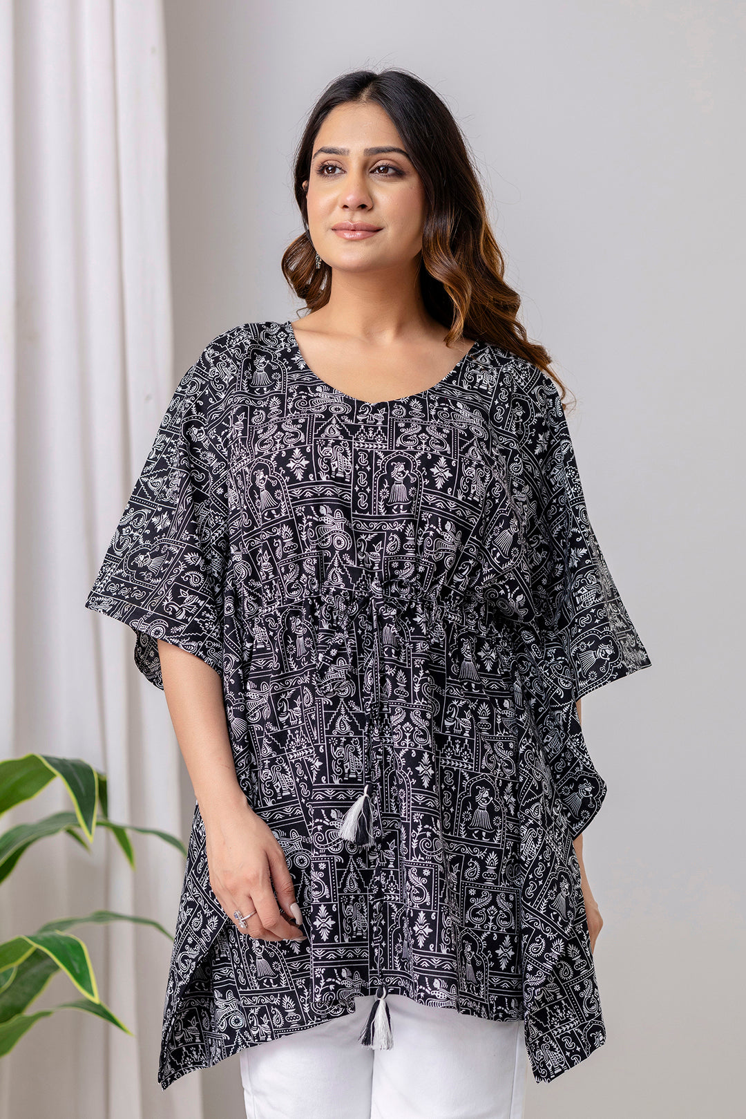 Black Printed Kaftan Kurta for Women | LASVINI - Redefining Indian Fashion with Elegance