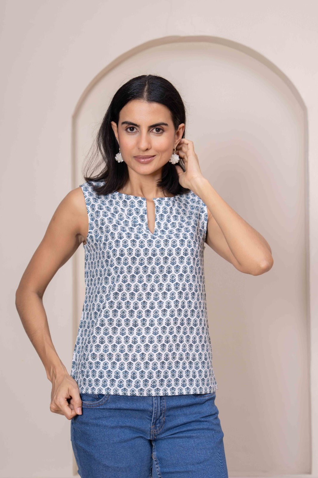 Women Off White Printed Straight Top | LASVINI - Redefining Indian Fashion with Elegance