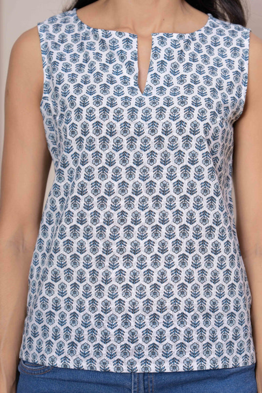 Women Off White Printed Straight Top | LASVINI - Redefining Indian Fashion with Elegance