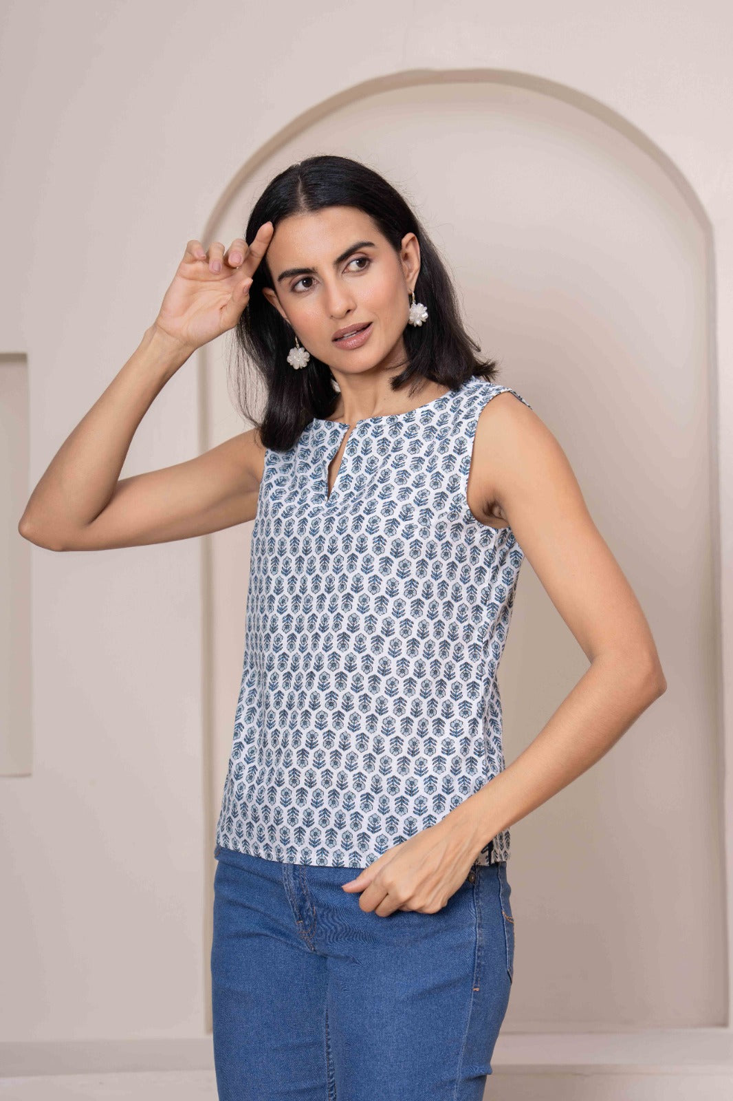 Women Off White Printed Straight Top | LASVINI - Redefining Indian Fashion with Elegance