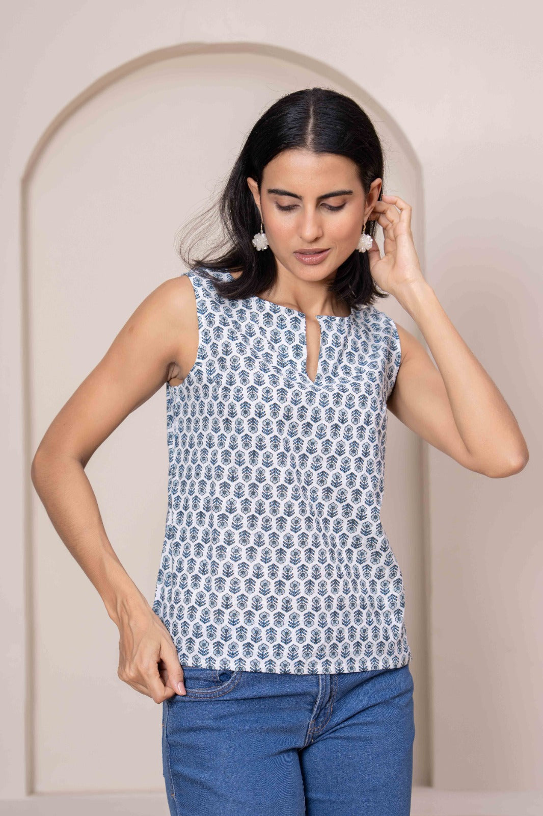 Women Off White Printed Straight Top | LASVINI - Redefining Indian Fashion with Elegance
