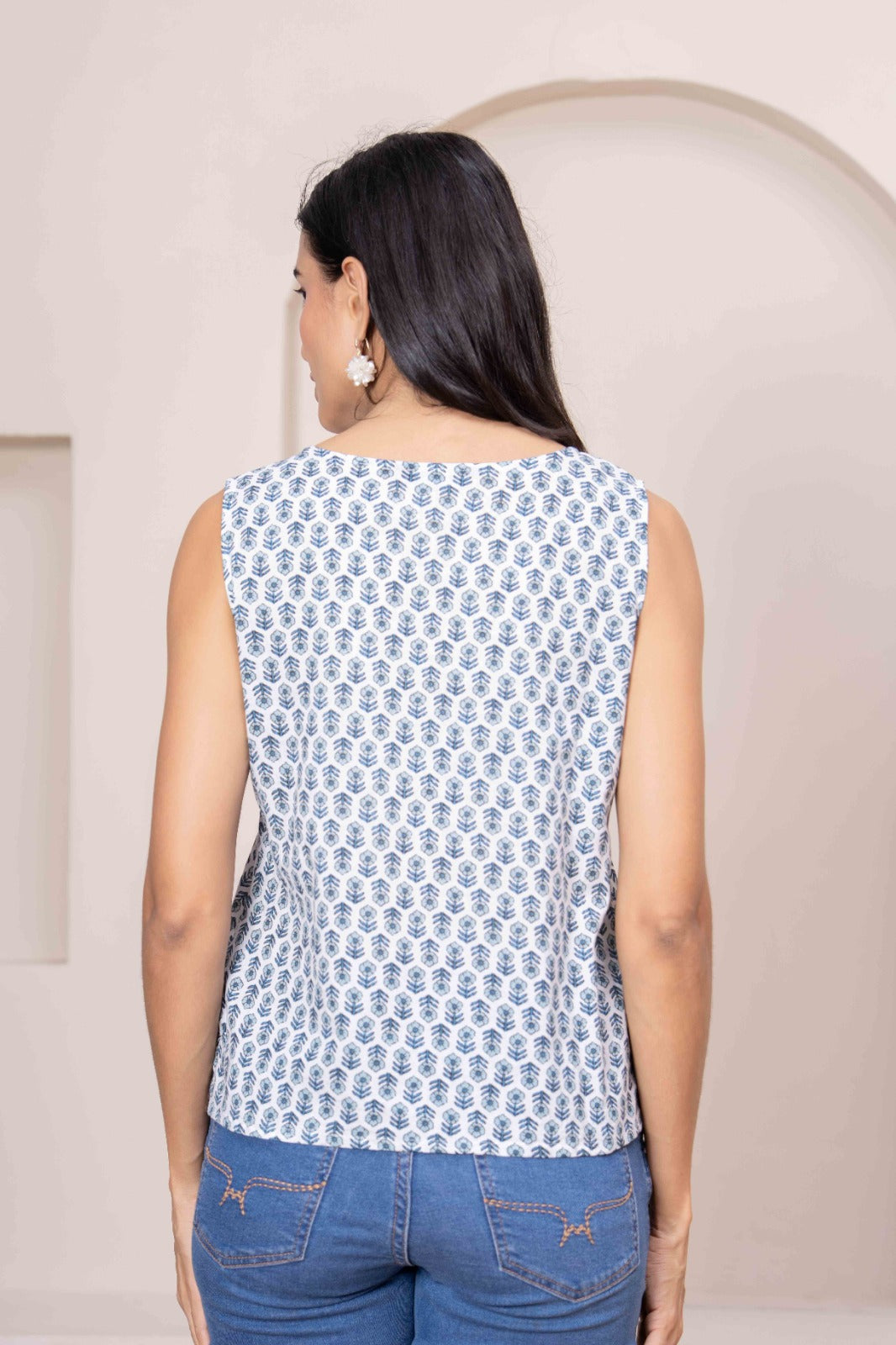 Women Off White Printed Straight Top | LASVINI - Redefining Indian Fashion with Elegance