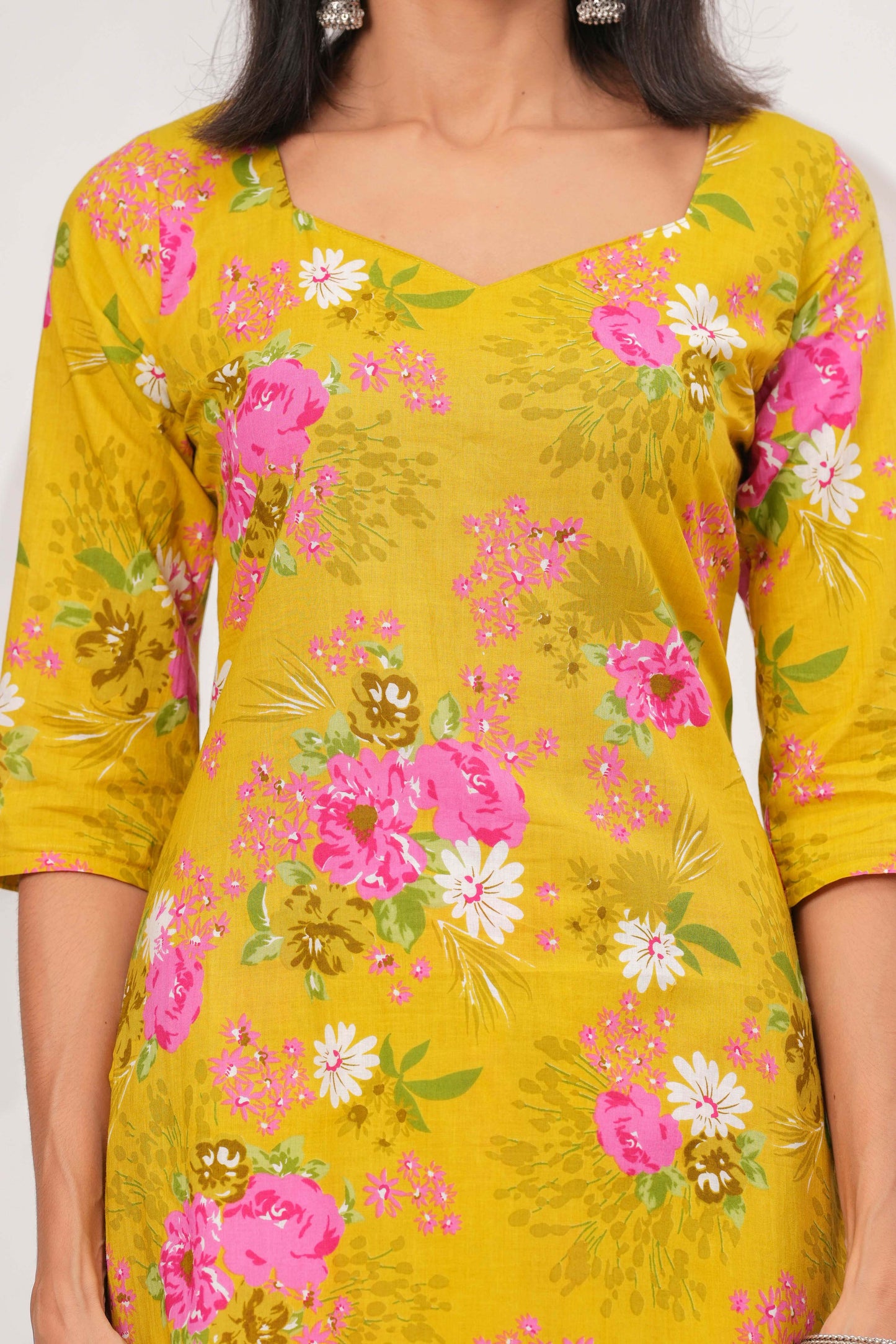 Yellow Printed Straight Kurta Set With Dupatta for Women | LASVINI - Redefining Indian Fashion with Elegance