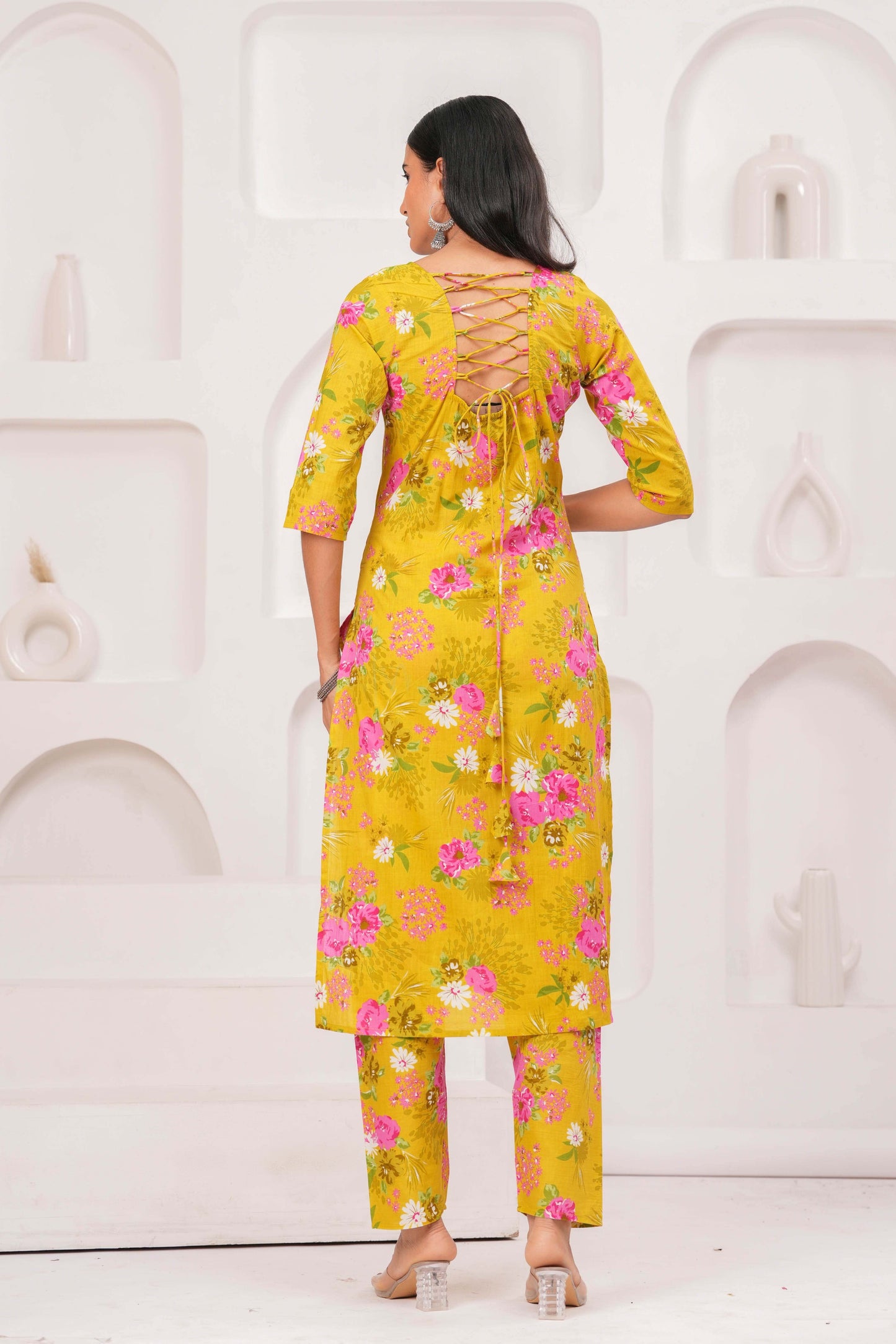 Yellow Printed Straight Kurta Set With Dupatta for Women | LASVINI - Redefining Indian Fashion with Elegance