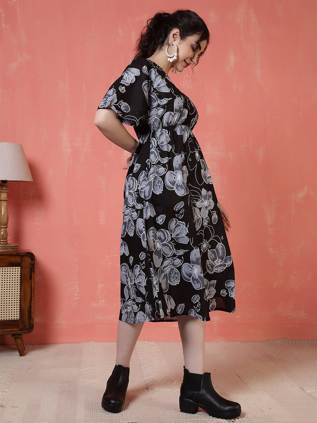Black Floral Printed Dress for Women | LASVINI - Redefining Indian Fashion with Elegance