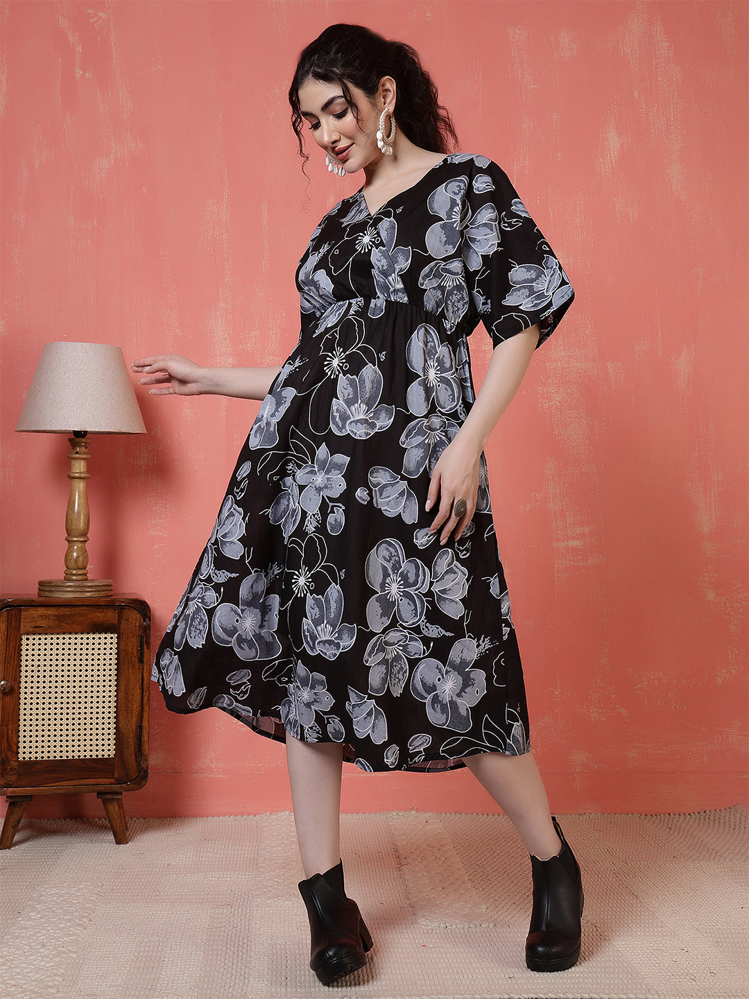 Black Floral Printed Dress for Women | LASVINI - Redefining Indian Fashion with Elegance