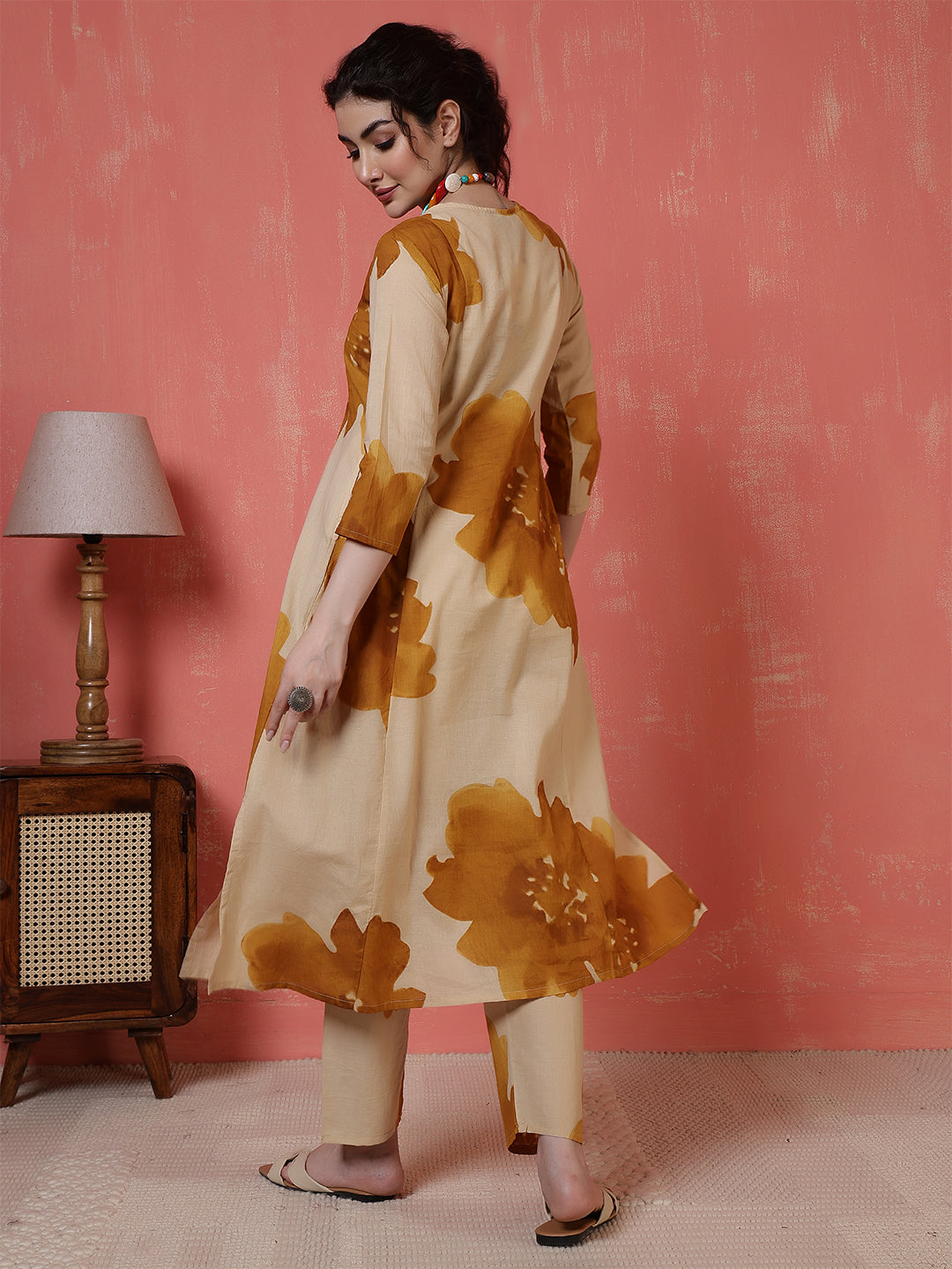 Beige Floral Printed Co-Ord Set for Women | LASVINI - Redefining Indian Fashion with Elegance