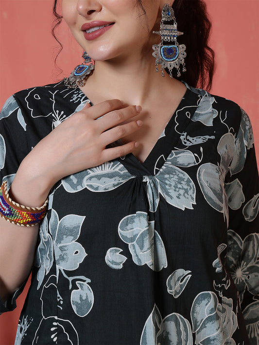 Black Floral Printed Co-Ord Set for Women | LASVINI - Redefining Indian Fashion with Elegance