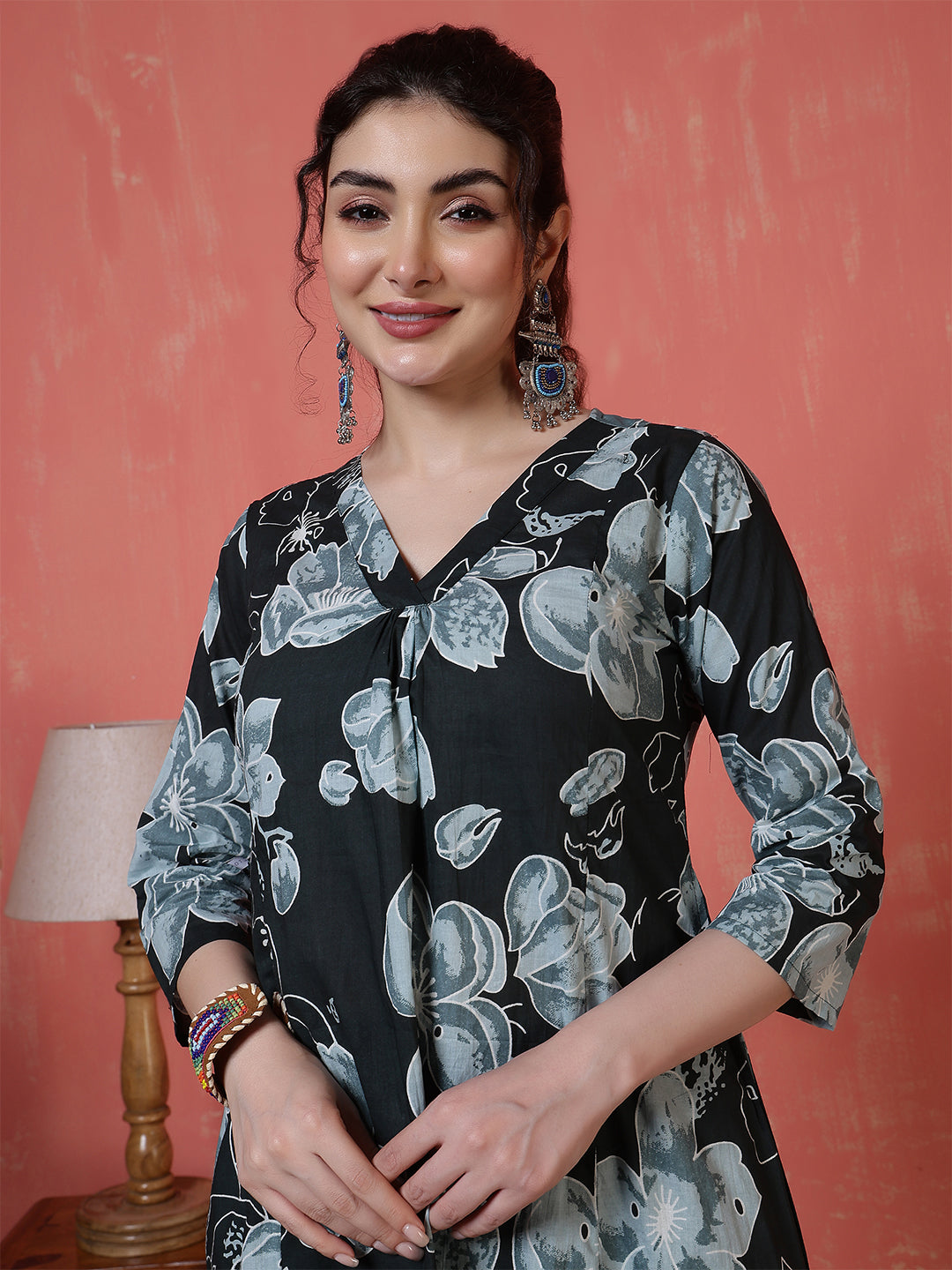 Black Floral Printed Co-Ord Set for Women | LASVINI - Redefining Indian Fashion with Elegance