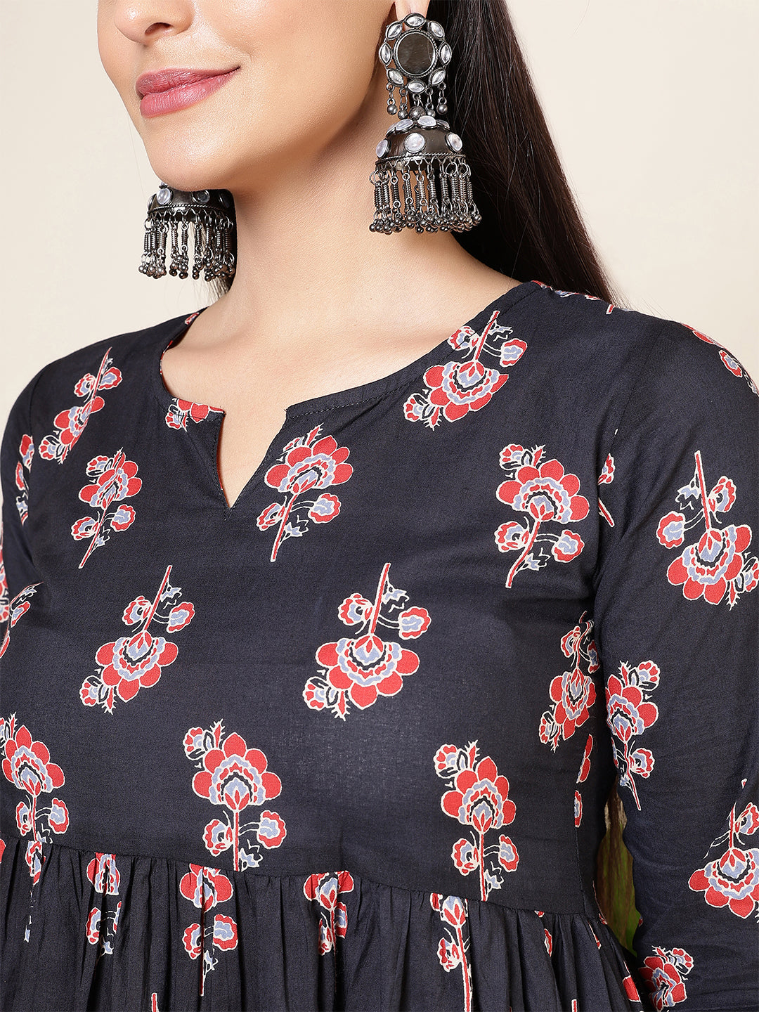 Black Printed Anarkali Kurta Set With Dupatta For Women | LASVINI - Redefining Indian Fashion with Elegance