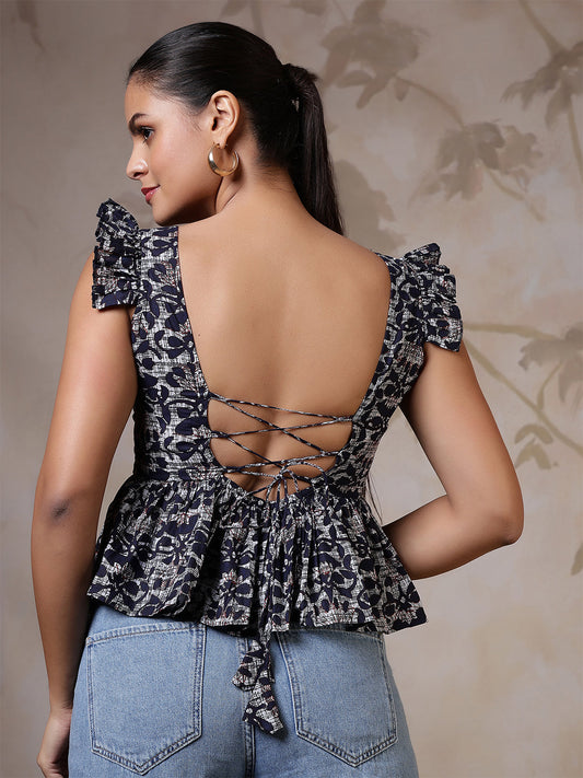 Women Blue Printed Top | LASVINI - Redefining Indian Fashion with Elegance