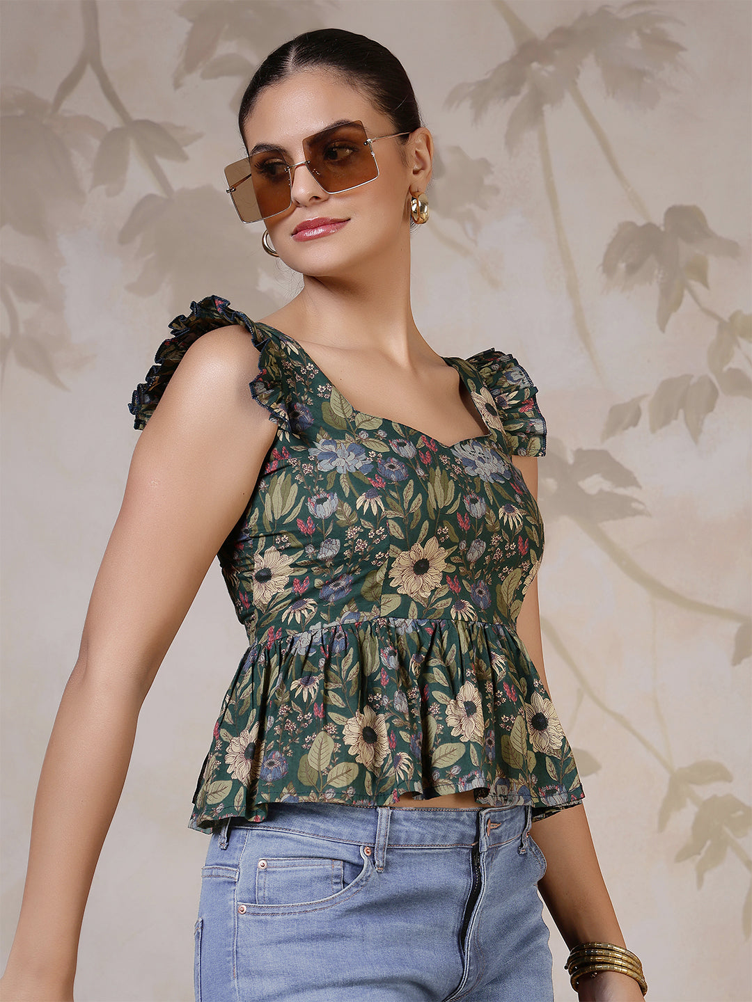 Women Green Printed Top | LASVINI - Redefining Indian Fashion with Elegance