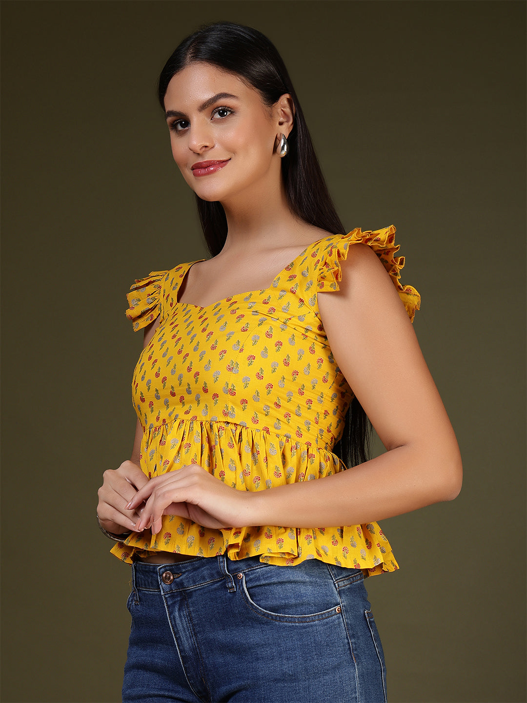 Women Yellow Printed Top | LASVINI - Redefining Indian Fashion with Elegance