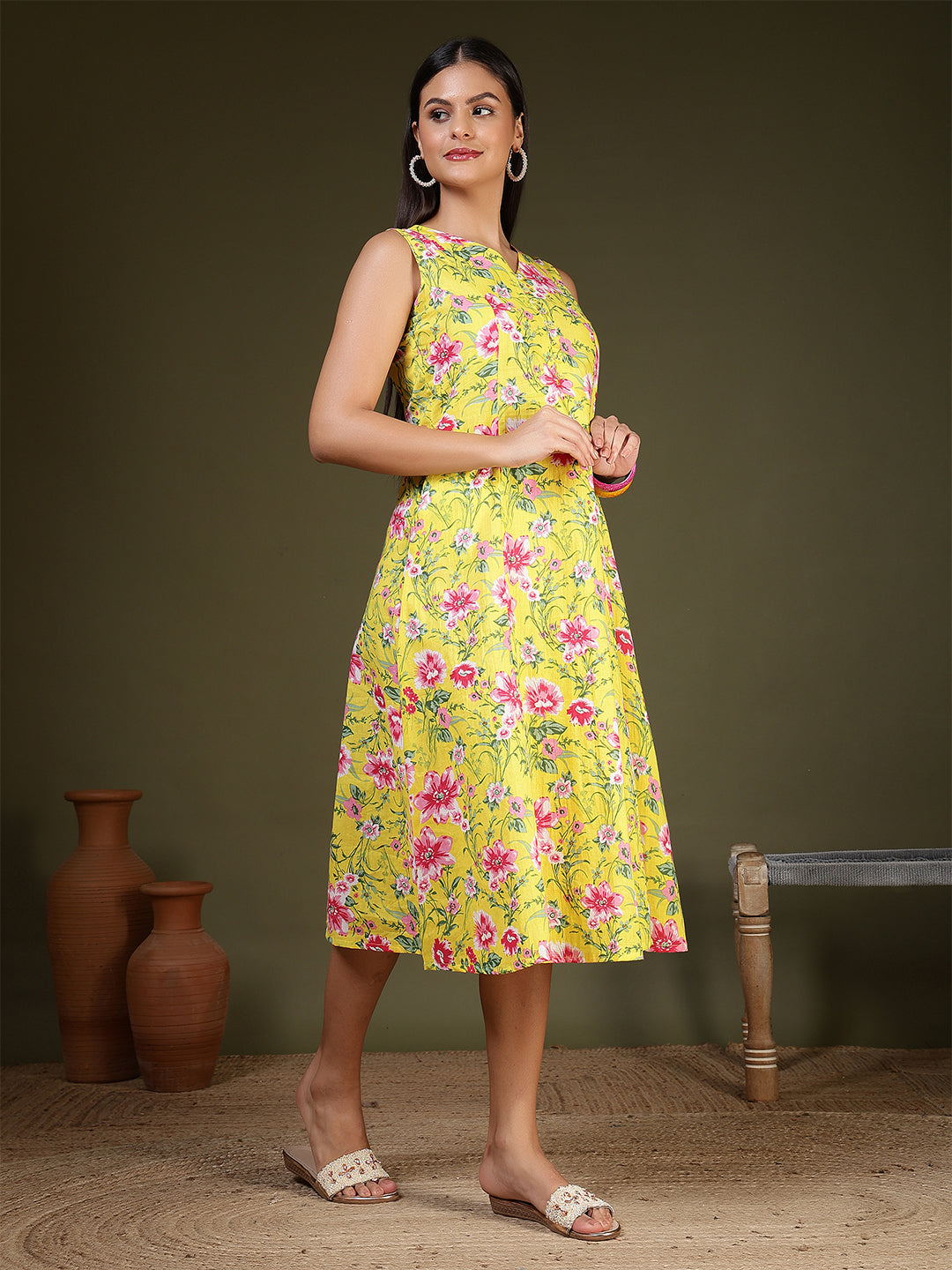 Yellow Printed Dress for Women | LASVINI - Redefining Indian Fashion with Elegance