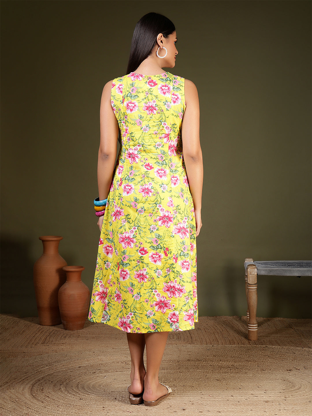 Yellow Printed Dress for Women | LASVINI - Redefining Indian Fashion with Elegance