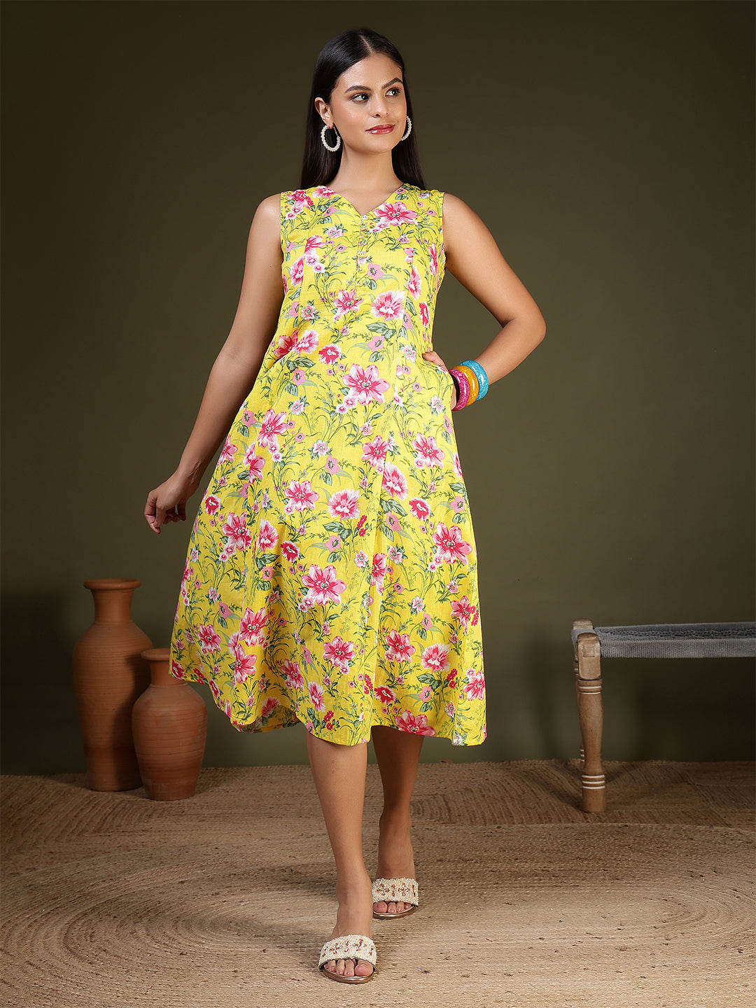 Yellow Printed Dress for Women | LASVINI - Redefining Indian Fashion with Elegance