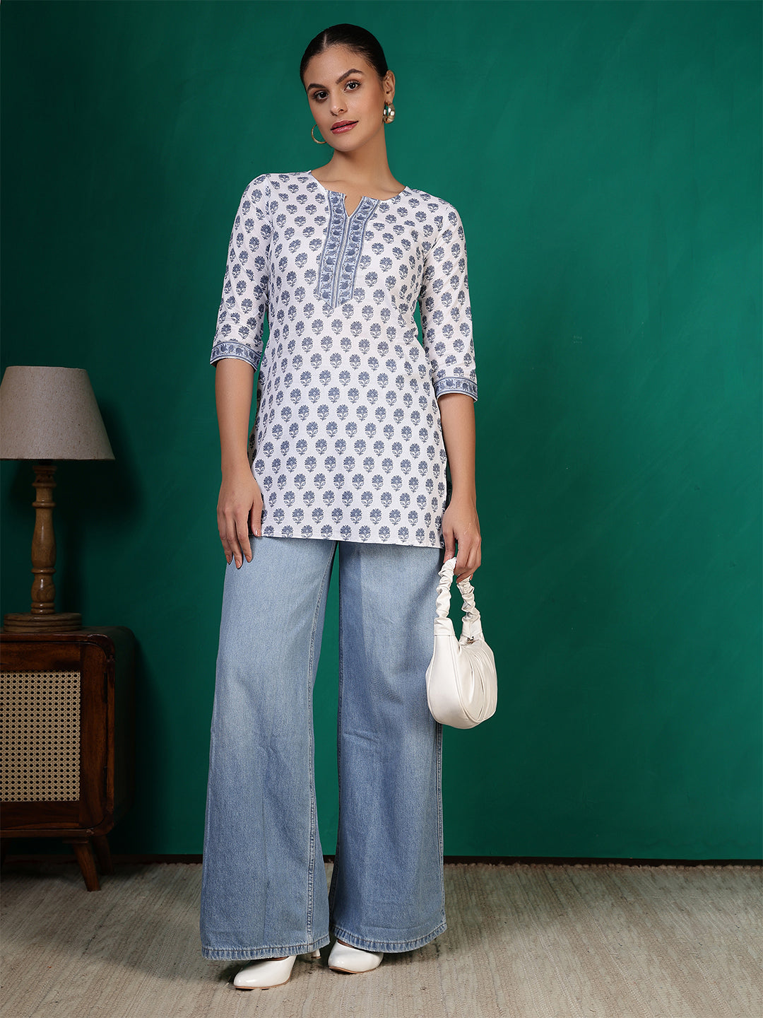 Women Off white Printed Straight Tunic | LASVINI - Redefining Indian Fashion with Elegance