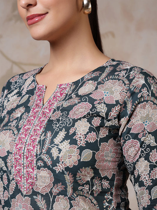 Women Green Printed Straight Tunic | LASVINI - Redefining Indian Fashion with Elegance