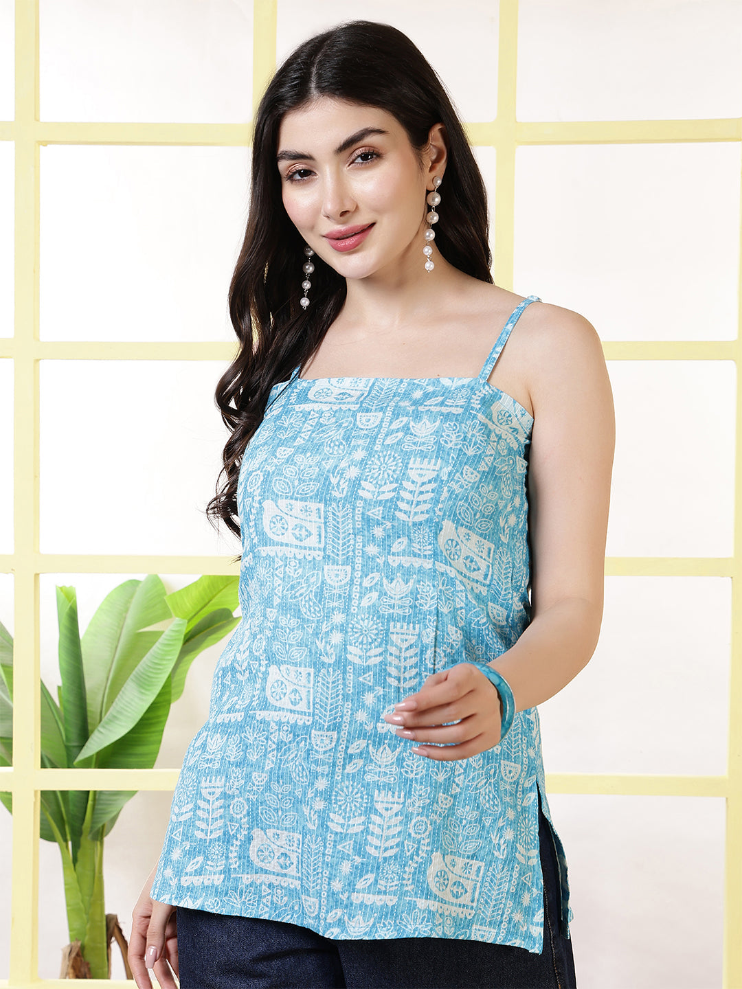 Women Blue Printed Straight Tunic | LASVINI - Redefining Indian Fashion with Elegance