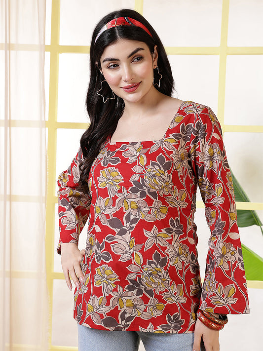 Women Red Printed Straight Tunic | LASVINI - Redefining Indian Fashion with Elegance