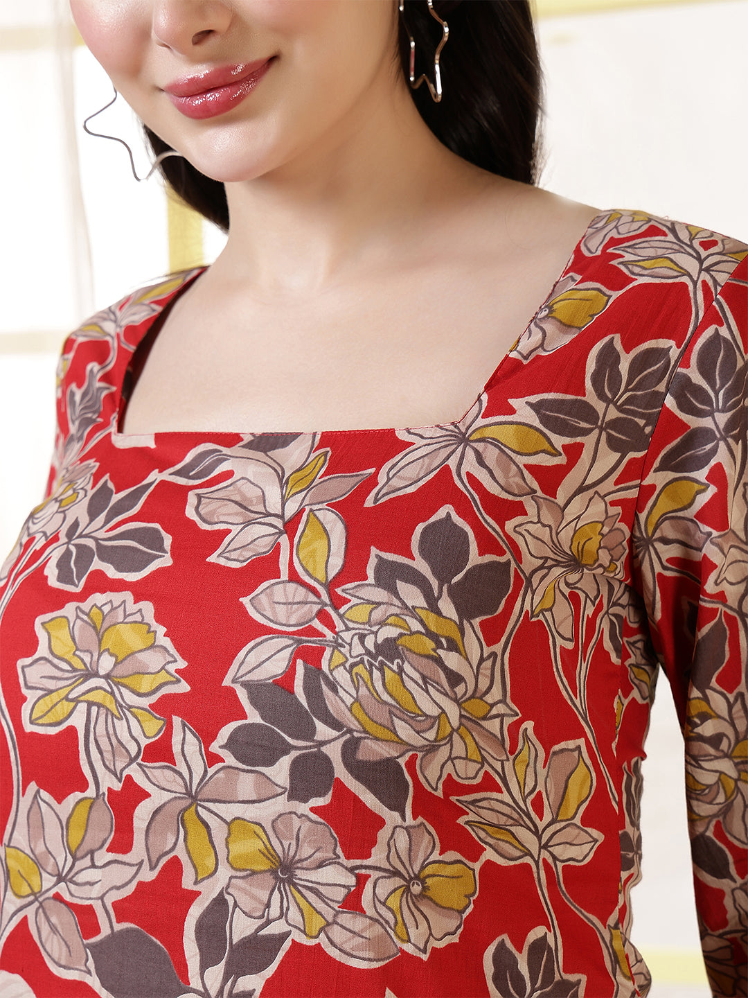 Women Red Printed Straight Tunic | LASVINI - Redefining Indian Fashion with Elegance