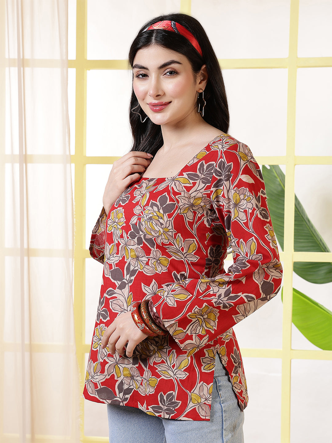 Women Red Printed Straight Tunic | LASVINI - Redefining Indian Fashion with Elegance