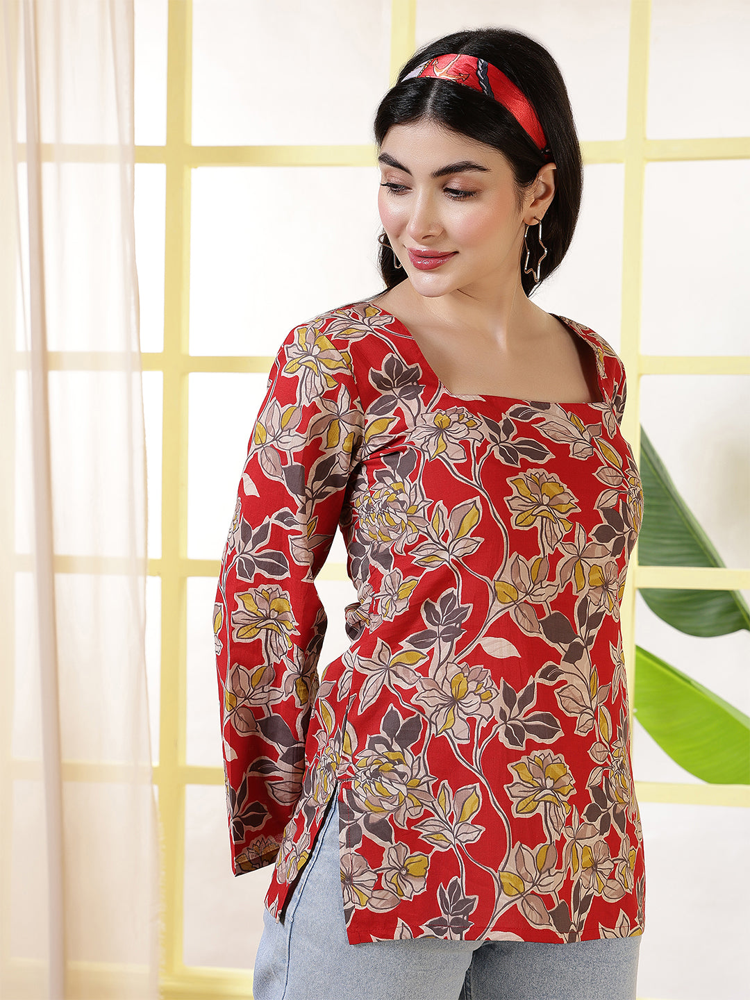 Women Red Printed Straight Tunic | LASVINI - Redefining Indian Fashion with Elegance