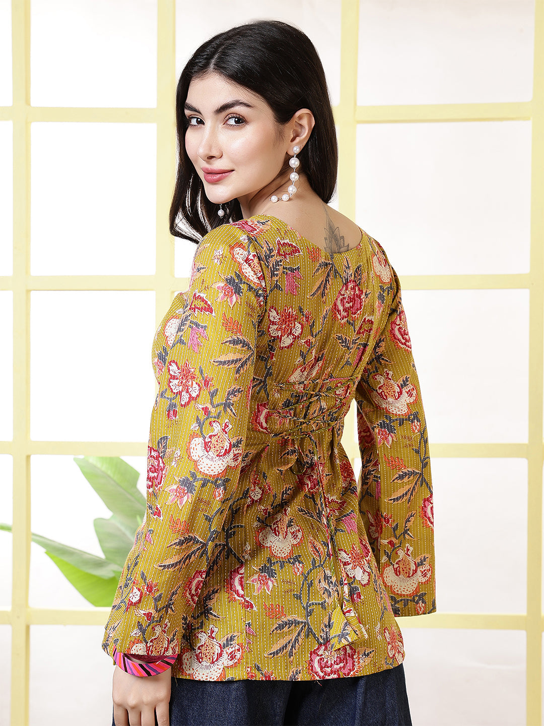 Women Mustard Printed Straight Tunic | LASVINI - Redefining Indian Fashion with Elegance