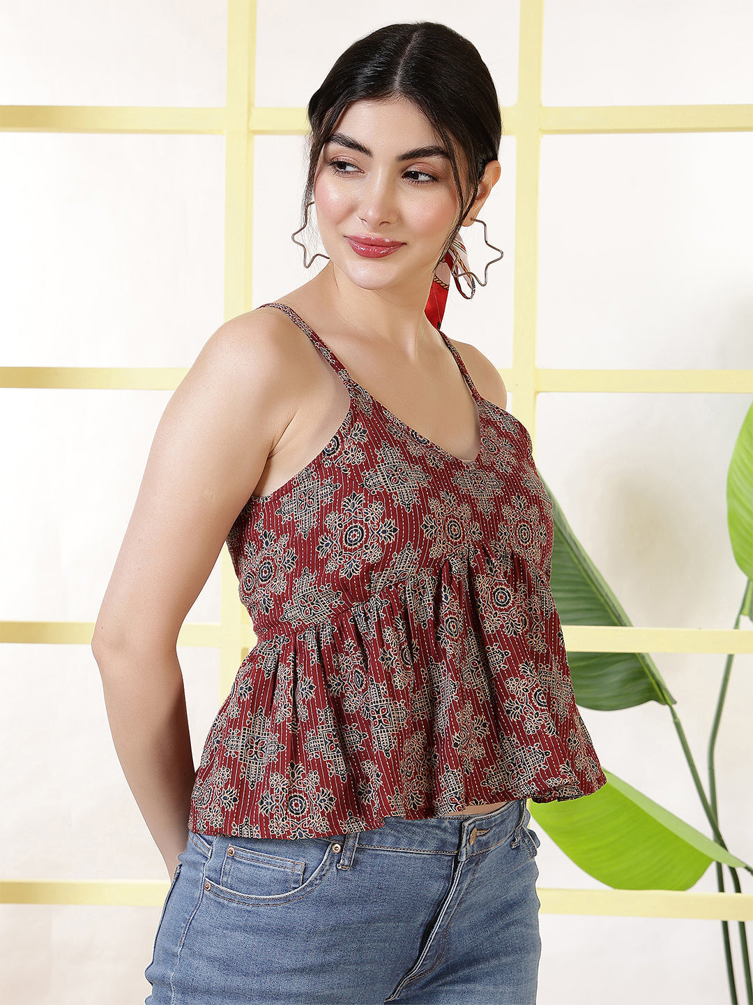 Women Maroon Printed Top | LASVINI - Redefining Indian Fashion with Elegance