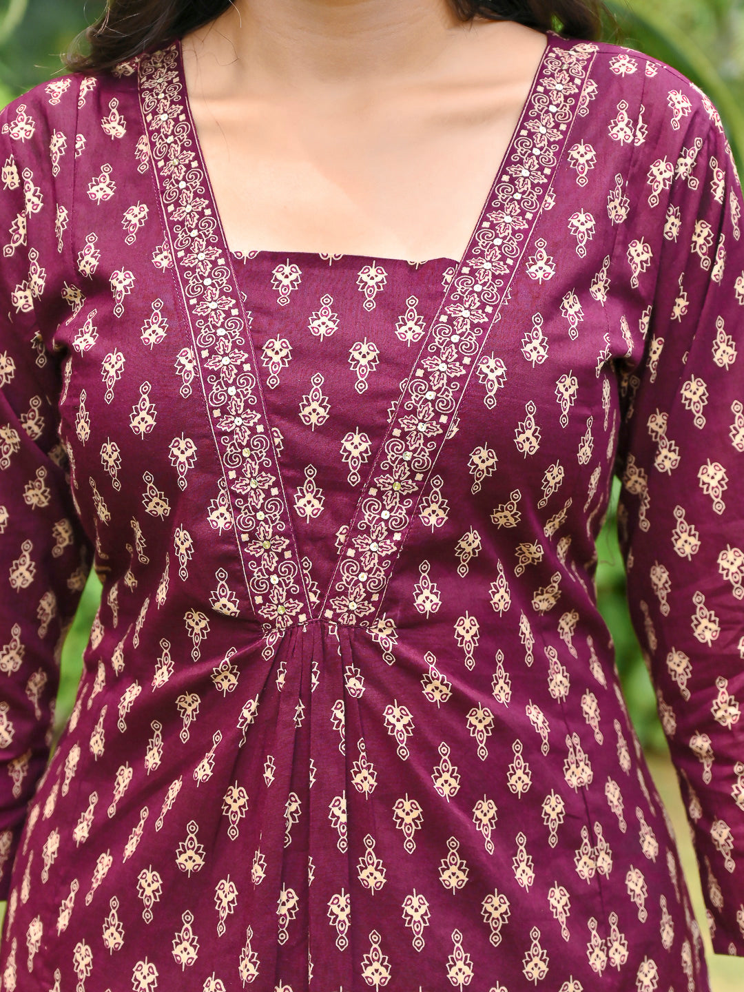 Wine Printed Straight Kurta & Palazzo With Dupatta for Women | LASVINI - Redefining Indian Fashion with Elegance