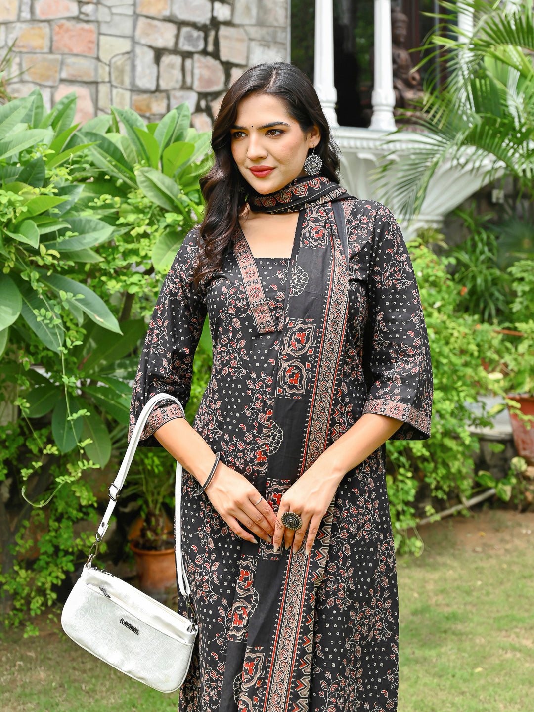 Black Printed Straight Kurta & Palazzo With Dupatta for Women | LASVINI - Redefining Indian Fashion with Elegance