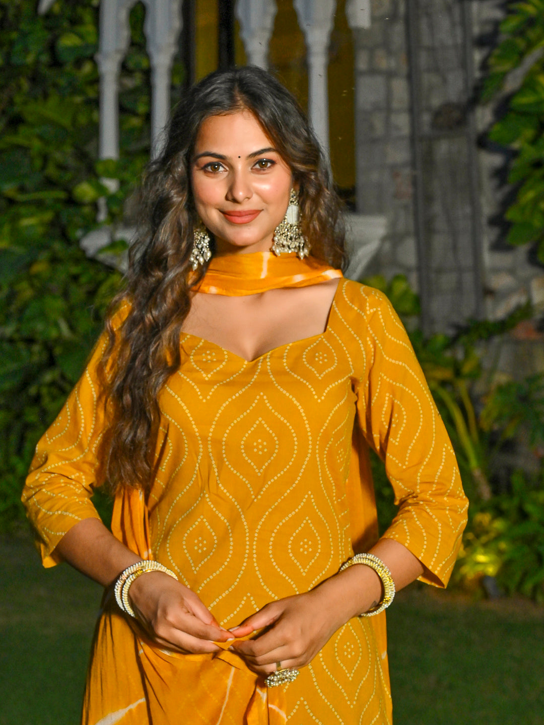 Yellow Printed Straight Kurta & Palazzo With Dupatta for Women | LASVINI - Redefining Indian Fashion with Elegance