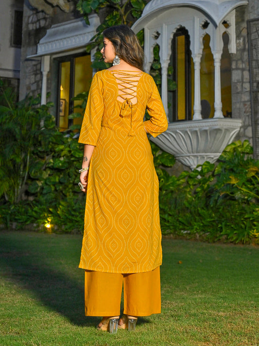 Yellow Printed Straight Kurta & Palazzo With Dupatta for Women | LASVINI - Redefining Indian Fashion with Elegance
