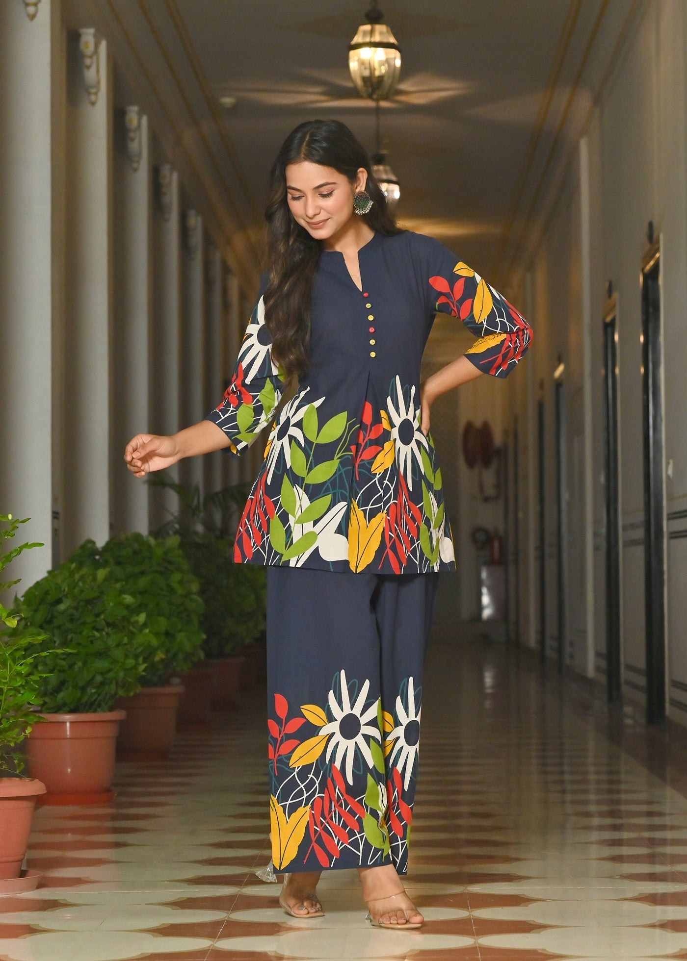 Blue Floral Printed Co-Ord Set for Women | LASVINI - Redefining Indian Fashion with Elegance