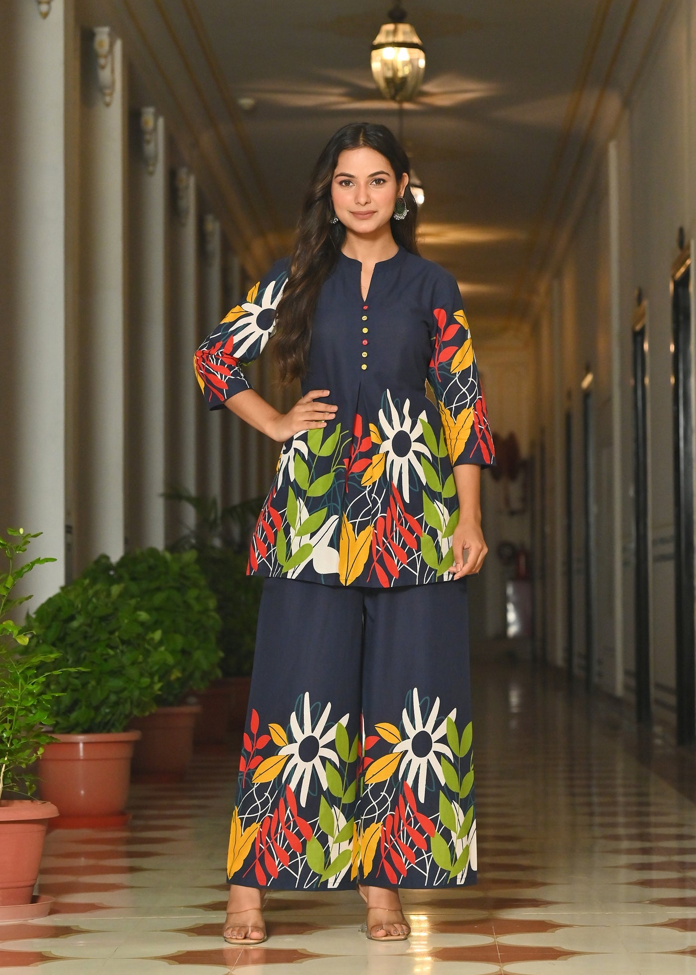 Blue Floral Printed Co-Ord Set for Women | LASVINI - Redefining Indian Fashion with Elegance